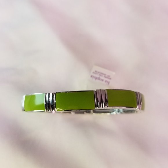 Lia Sophia Stretch Bracelet Green Enamel Silver Tone - Picture 2 of 5